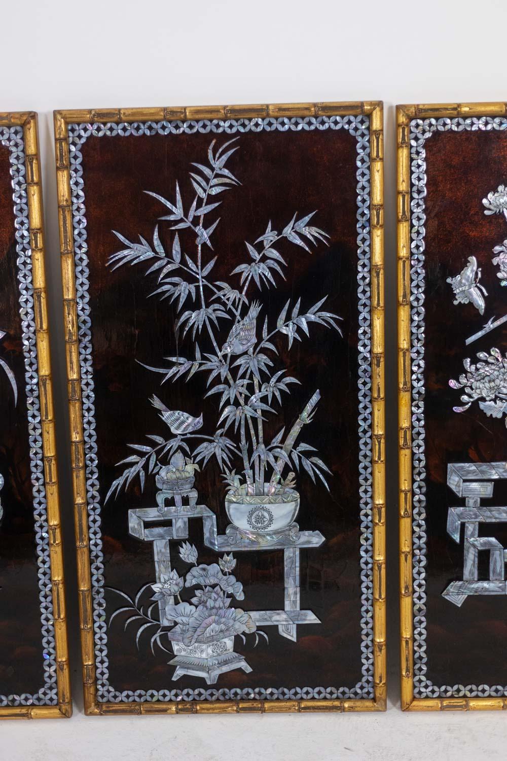 Set of four Asian-style lacquer panels. 1950s. For Sale 3