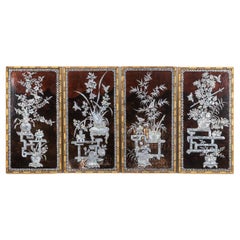 Used Set of four Asian-style lacquer panels. 1950s.
