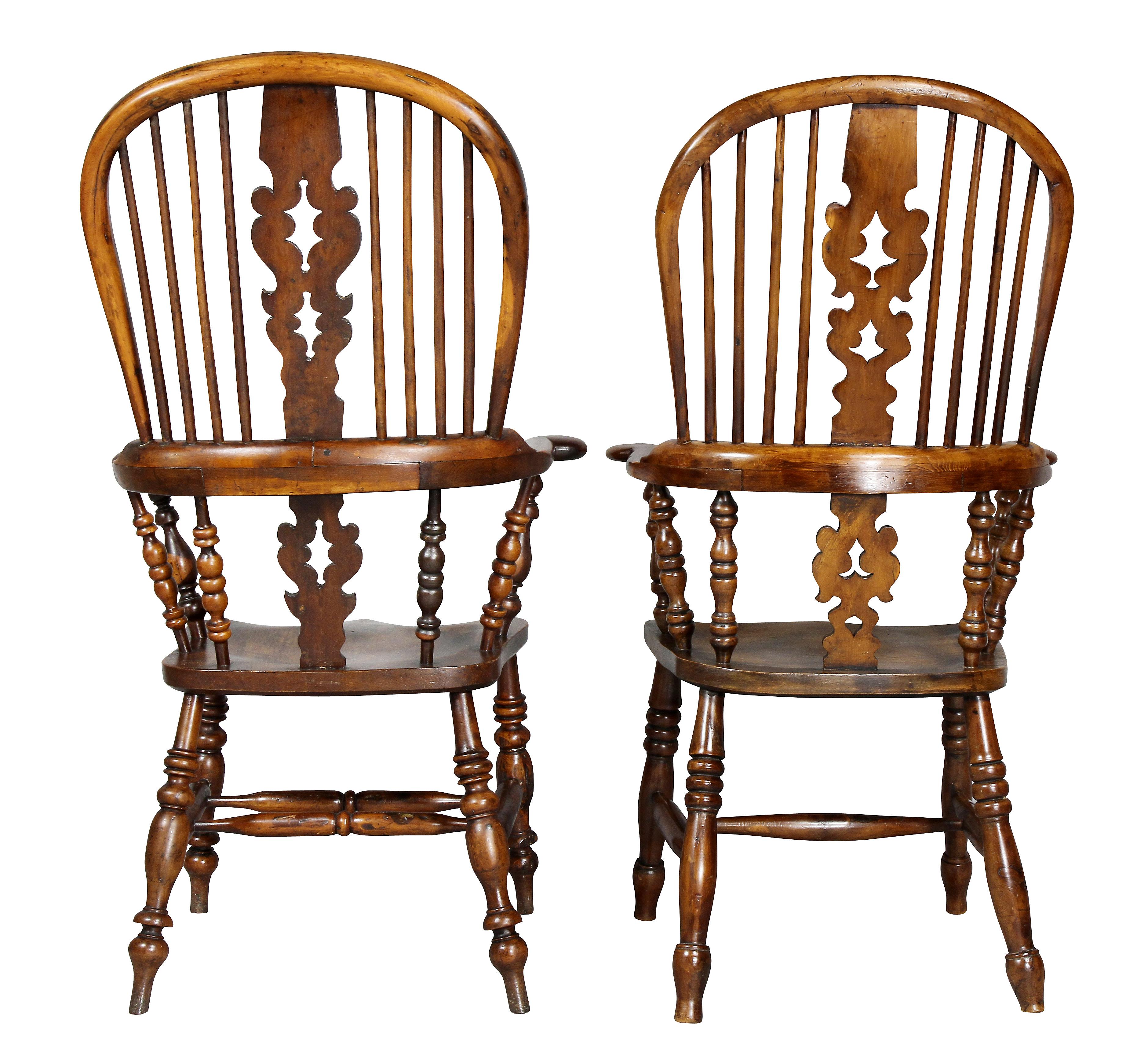 Set of Four Assembled Regency Yewwood Windsor Armchairs 9