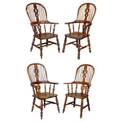 Set of Four Assembled Regency Yewwood Windsor Armchairs