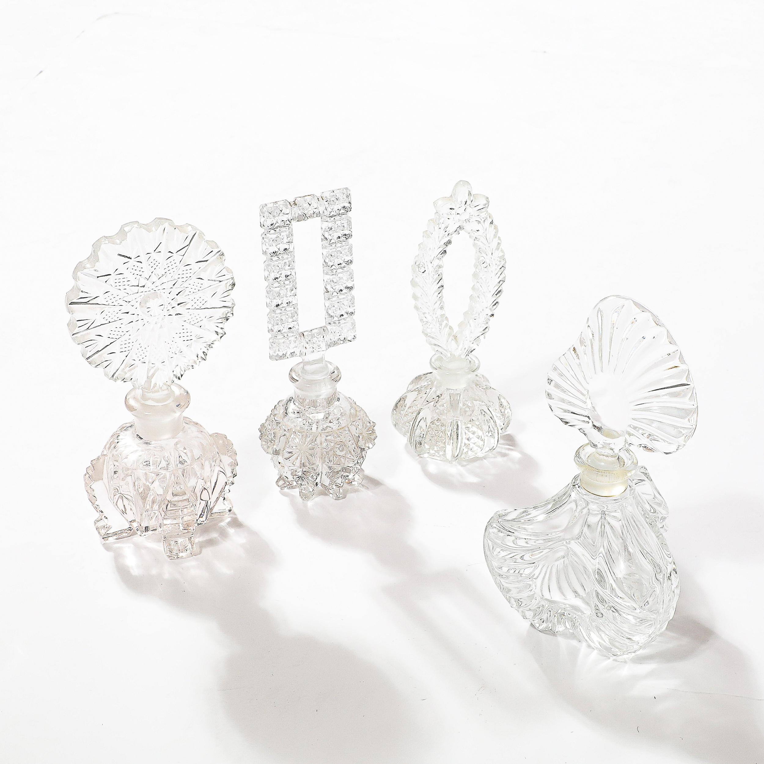Set of Four Assorted Art Deco Pressed Glass Perfume Holders In Excellent Condition For Sale In New York, NY