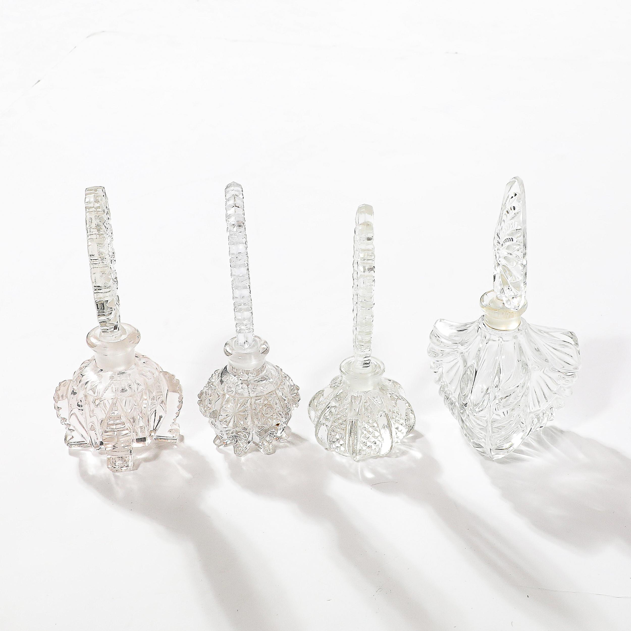 Mid-20th Century Set of Four Assorted Art Deco Pressed Glass Perfume Holders For Sale