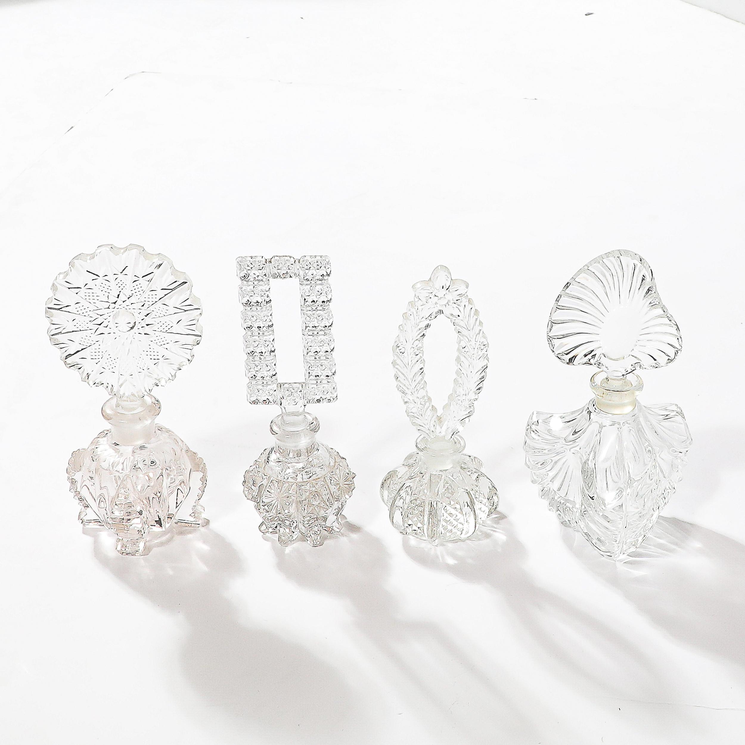 Set of Four Assorted Art Deco Pressed Glass Perfume Holders For Sale 2