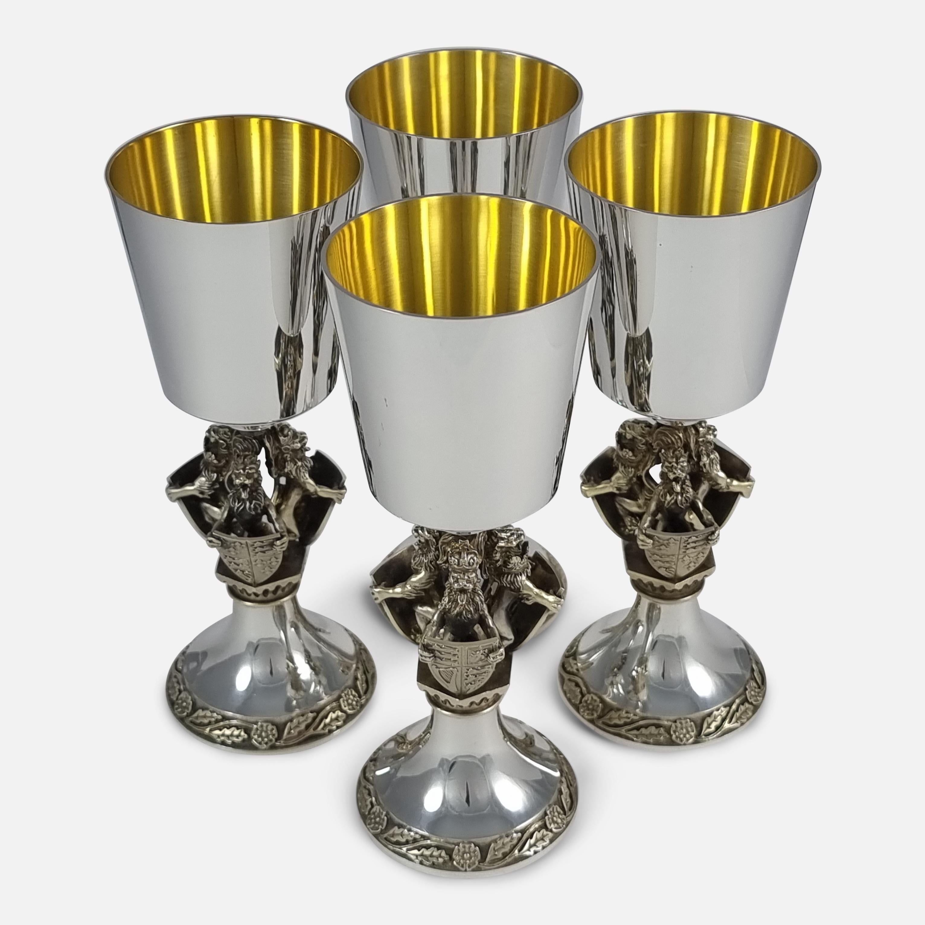 Modern Set of Four Aurum Silver Gilt 'College of Arms' Goblets, Hector Miller, 1984 For Sale