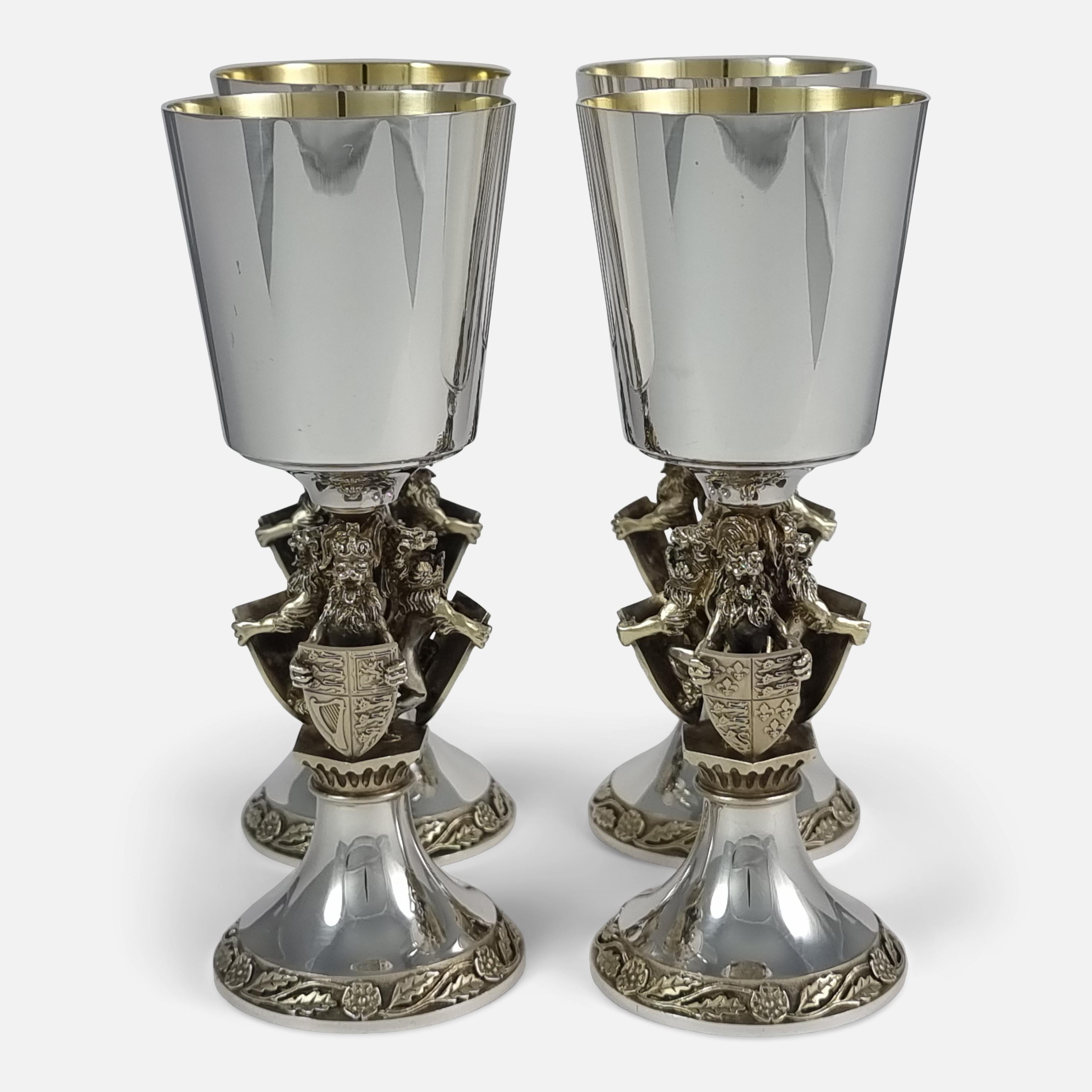 Late 20th Century Set of Four Aurum Silver Gilt 'College of Arms' Goblets, Hector Miller, 1984 For Sale