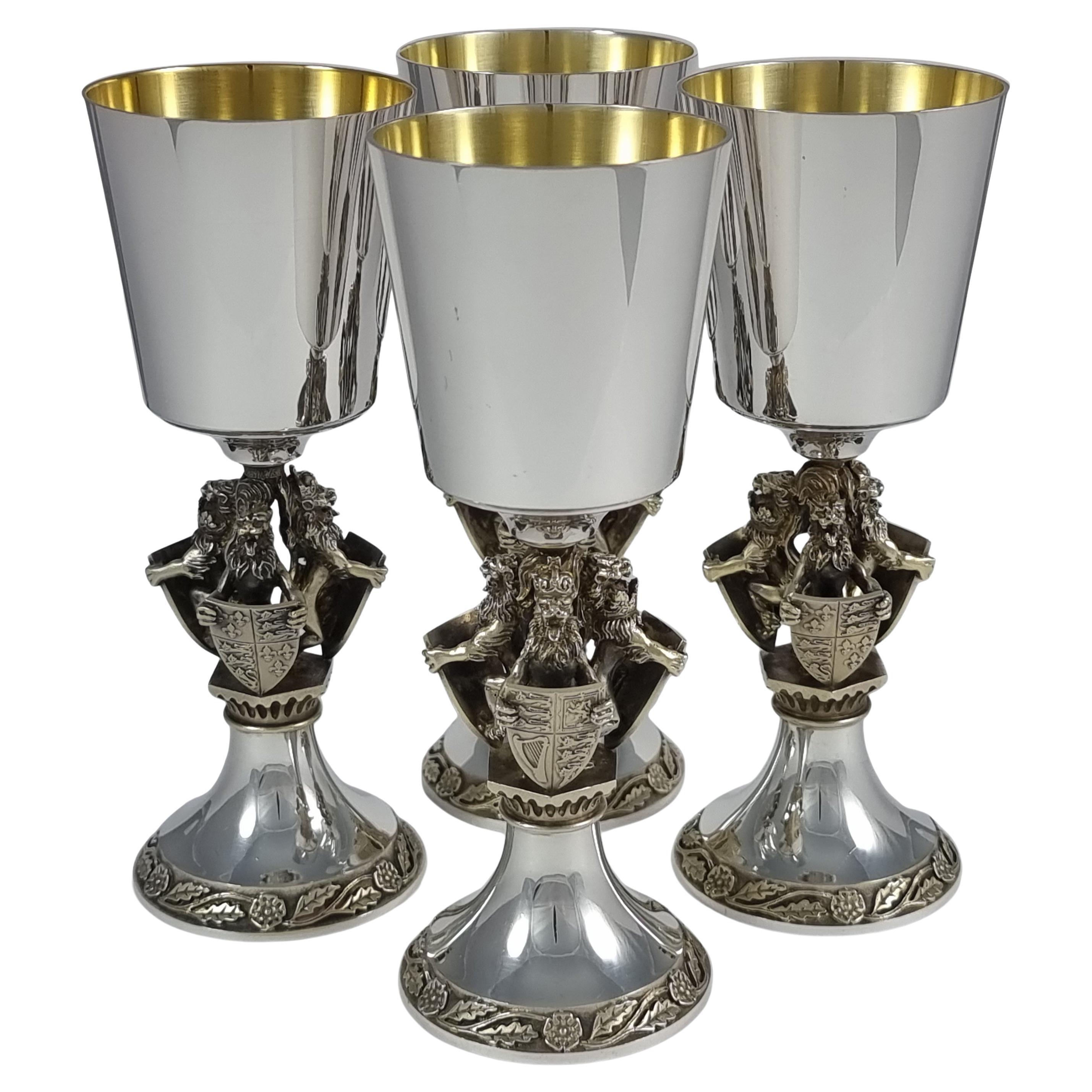 Set of Four Aurum Silver Gilt 'College of Arms' Goblets, Hector Miller, 1984 For Sale