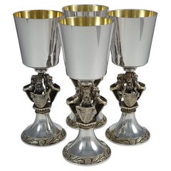 Vintage Set of Four Aurum Silver Gilt 'College of Arms' Goblets, Hector Miller, 1984