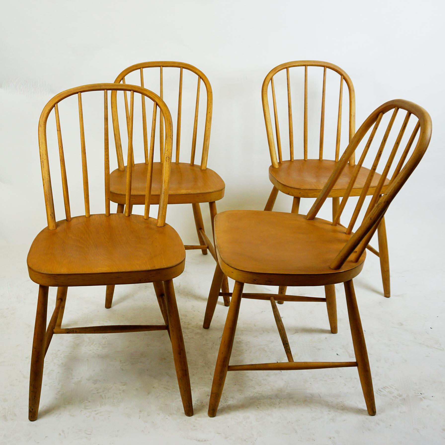 Set of Four Austrian Art Deco Beech Windsor Dining Chairs by Josef Frank 8