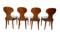 Set of Four Austrian Biedermeier Chairs, Ash Veneer, Grey Velvet, Circa 1890