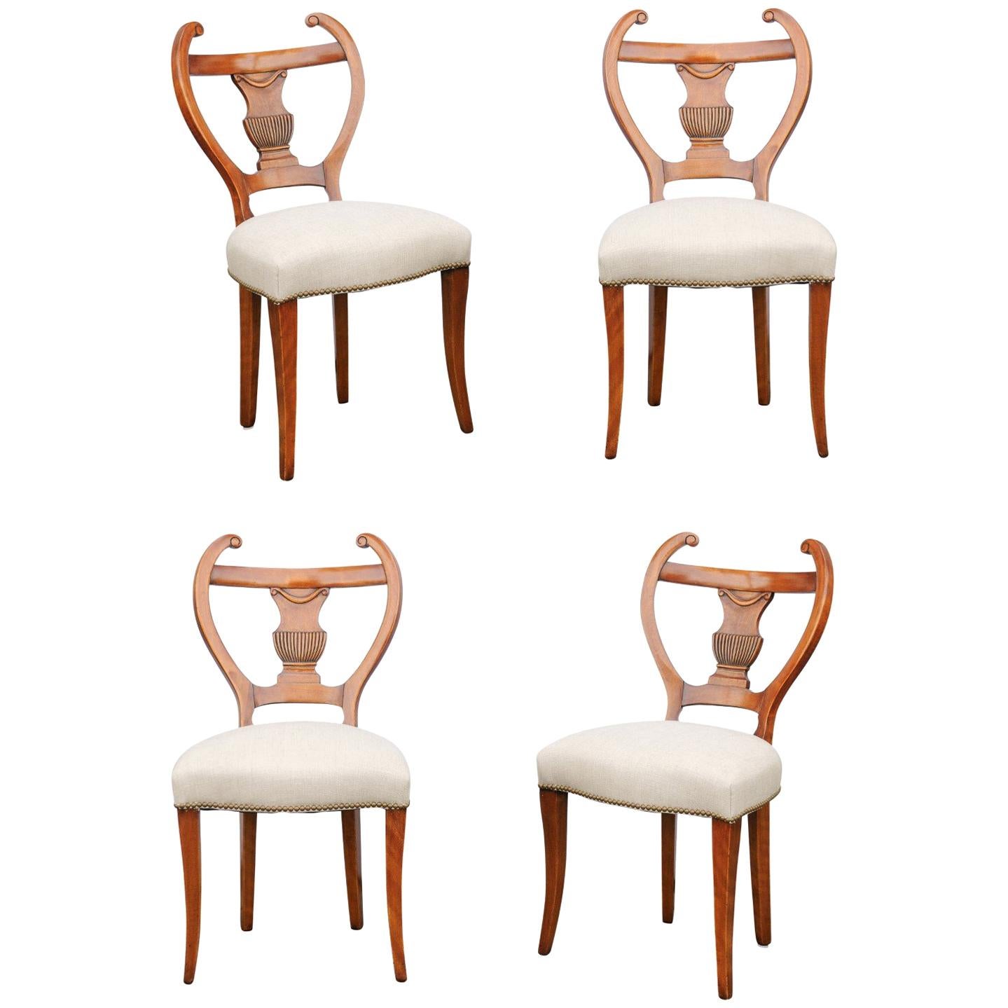 Set of Four Austrian Biedermeier Side Chairs with Lyre Shaped Backs, circa 1850