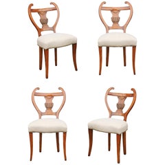 Antique Set of Four Austrian Biedermeier Side Chairs with Lyre Shaped Backs, circa 1850