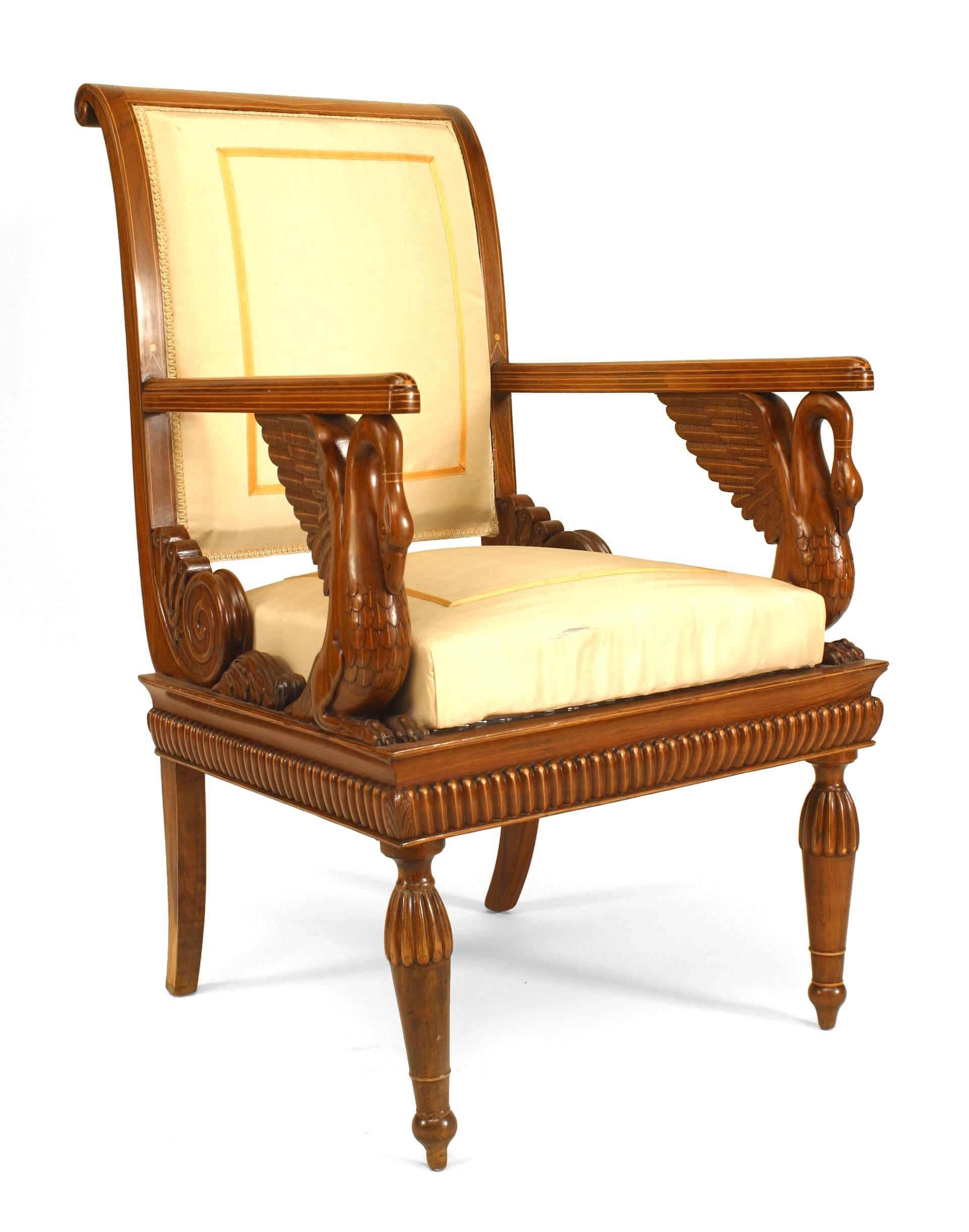 Neoclassical Set of 4 Austrian Neoclassic Fruitwood Arm Chairs For Sale