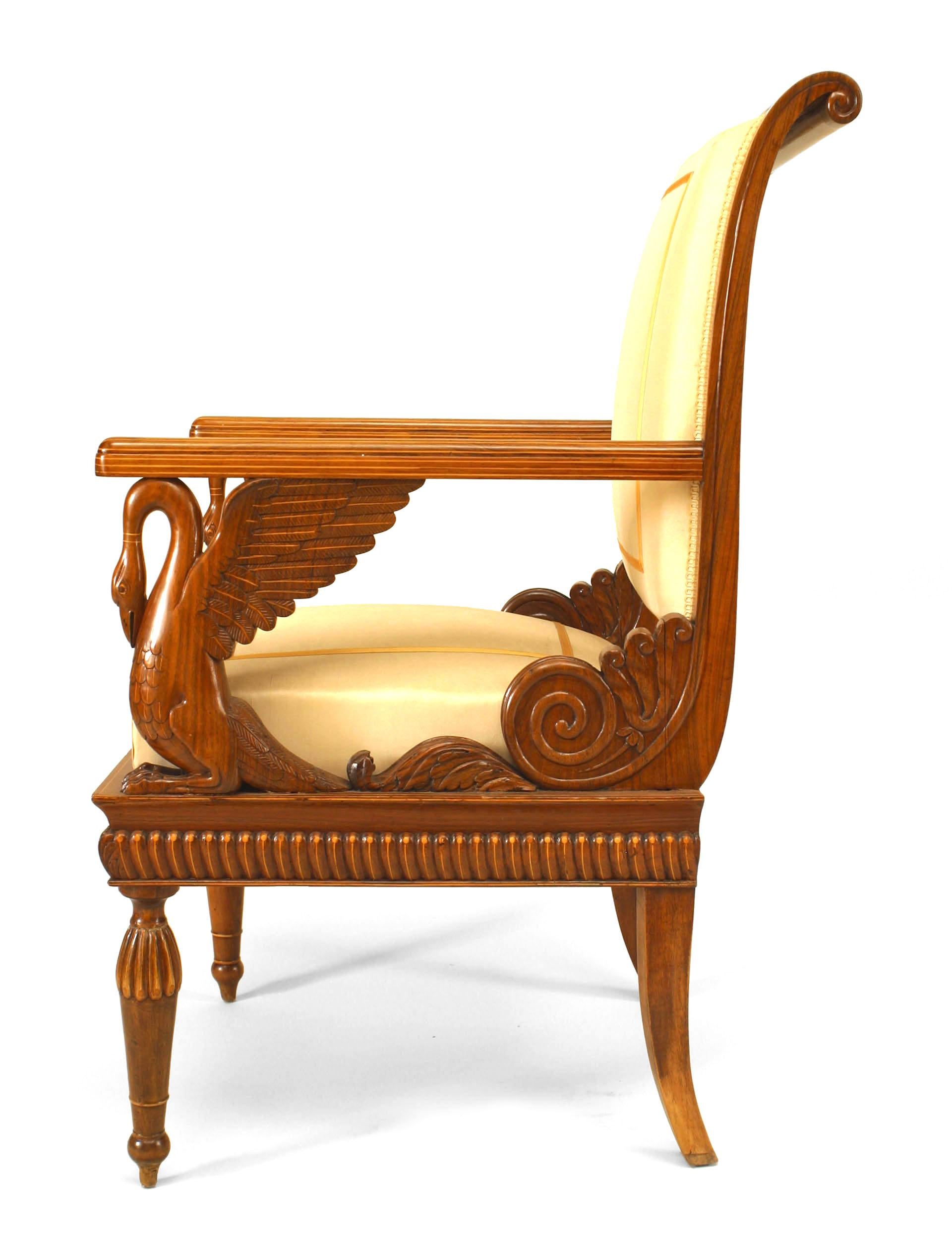 Set of 4 Austrian Neoclassic Fruitwood Arm Chairs In Good Condition For Sale In New York, NY