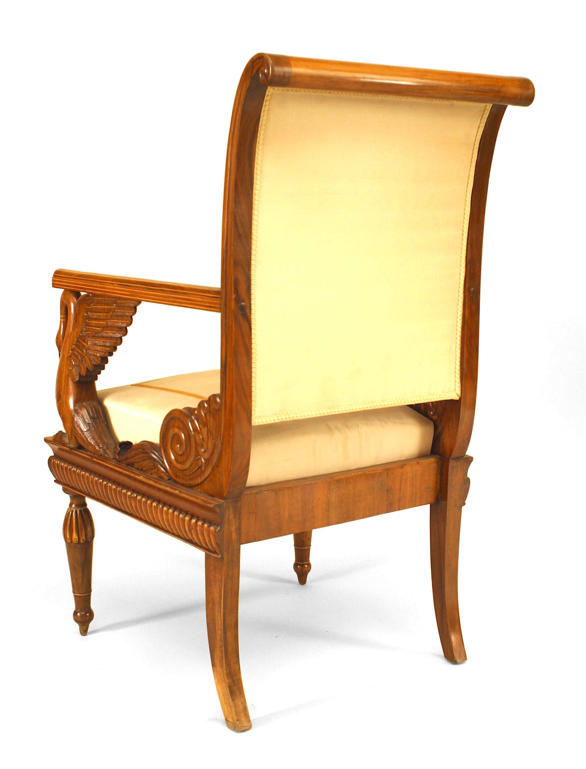 19th Century Set of 4 Austrian Neoclassic Fruitwood Arm Chairs For Sale