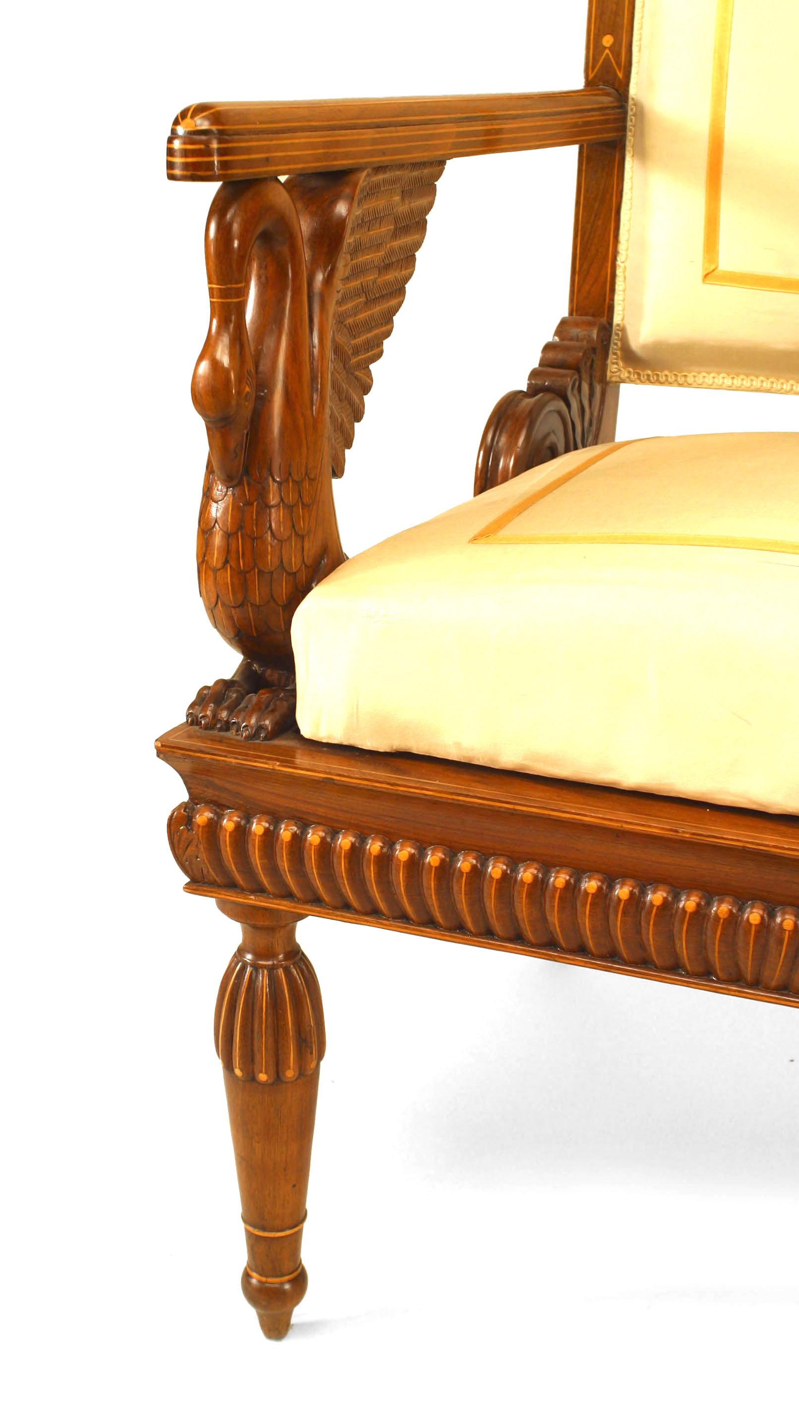 Satin Set of 4 Austrian Neoclassic Fruitwood Arm Chairs For Sale