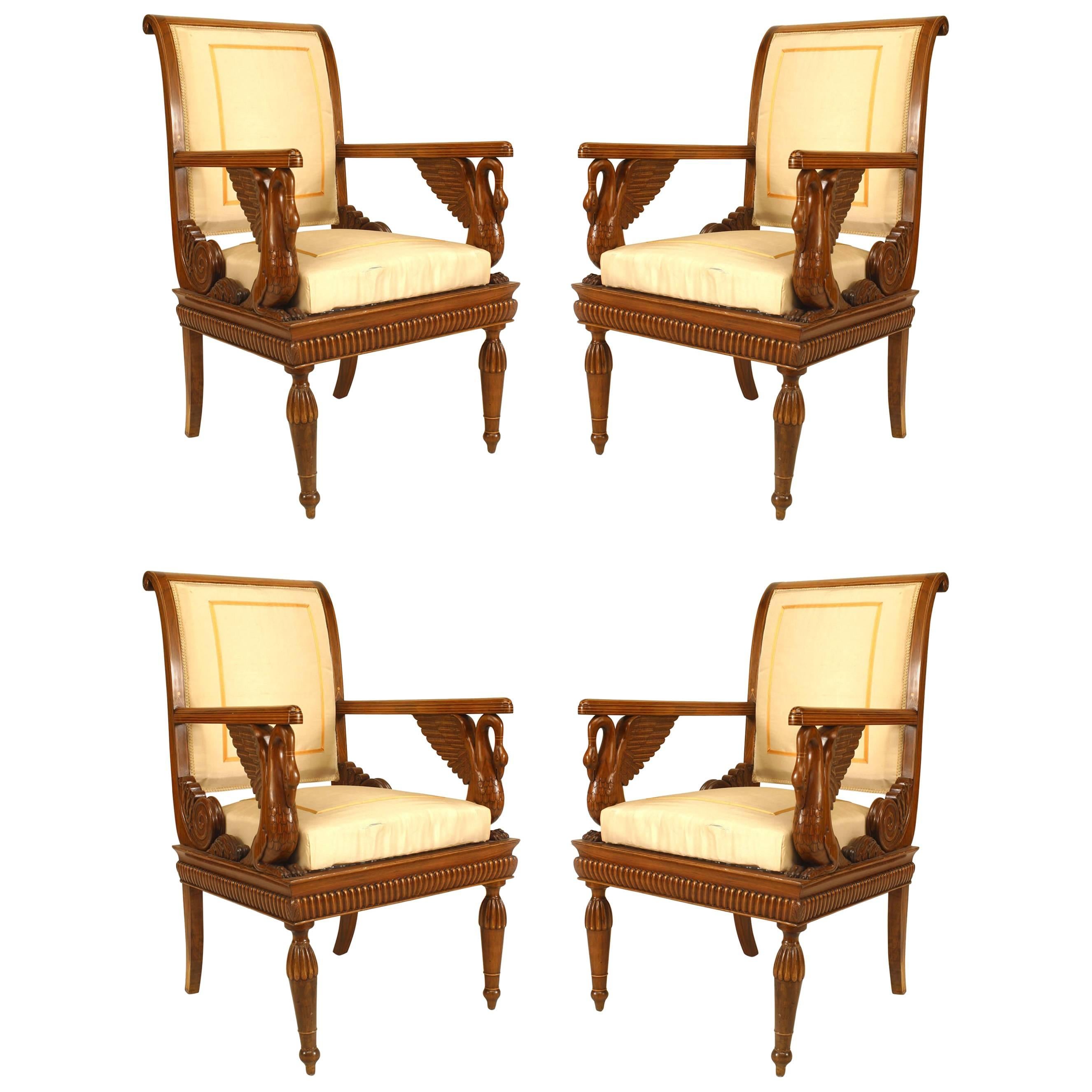 Set of 4 Austrian Neoclassic Fruitwood Arm Chairs
