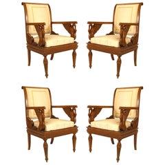 Set of 4 Austrian Neoclassic Fruitwood Arm Chairs