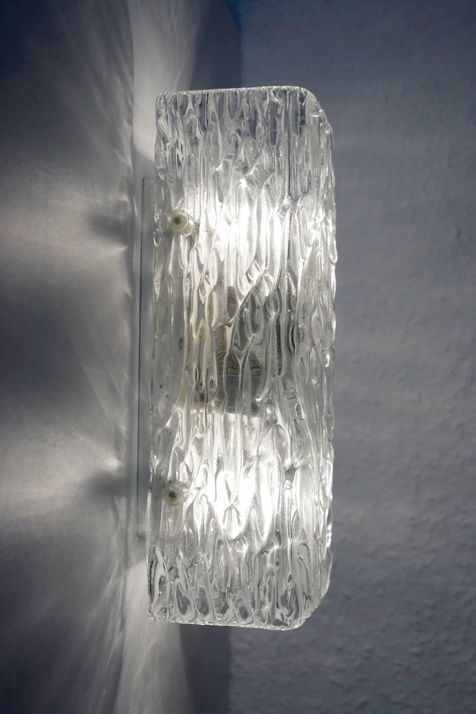 20th Century Set of Four Austrian Vintage Murano Ice Glass Wall Lights Sconces, 1960s