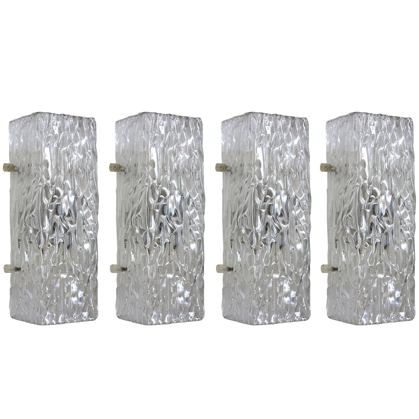 Set of Four Austrian Vintage Murano Ice Glass Wall Lights Sconces, 1960s