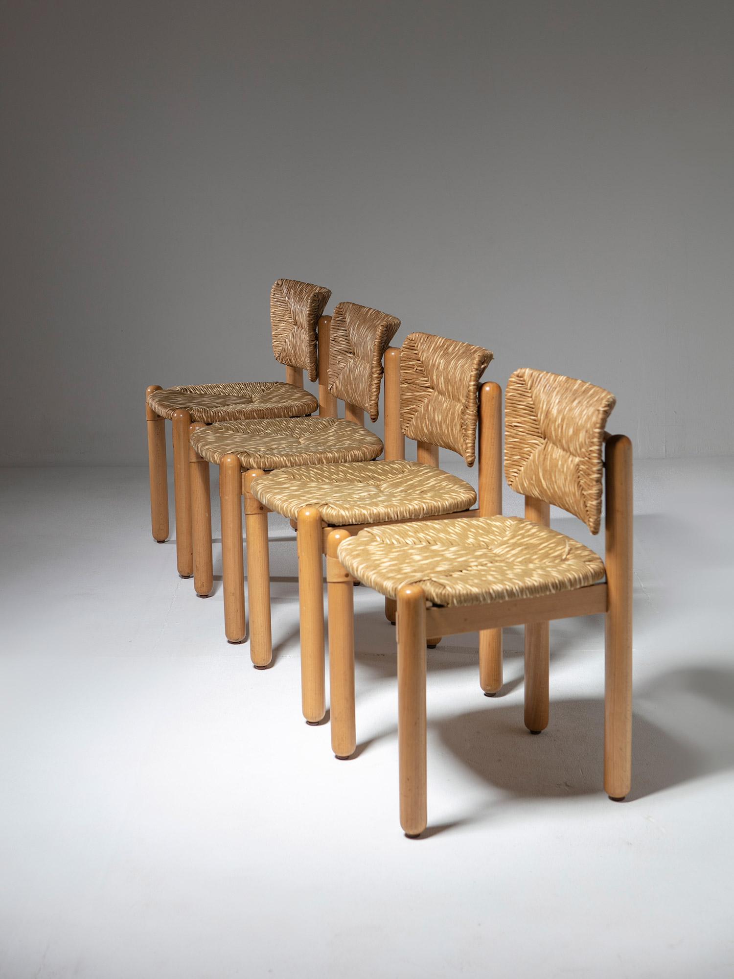 Italian Set of Four Baba Wood Chairs by Assostudio for Pozzi & Verga, Italy, 1980s For Sale