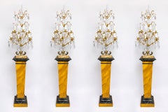 Two Pairs of Crystal Girandoles on Pedestals Atb. to Maison Jansen Paris