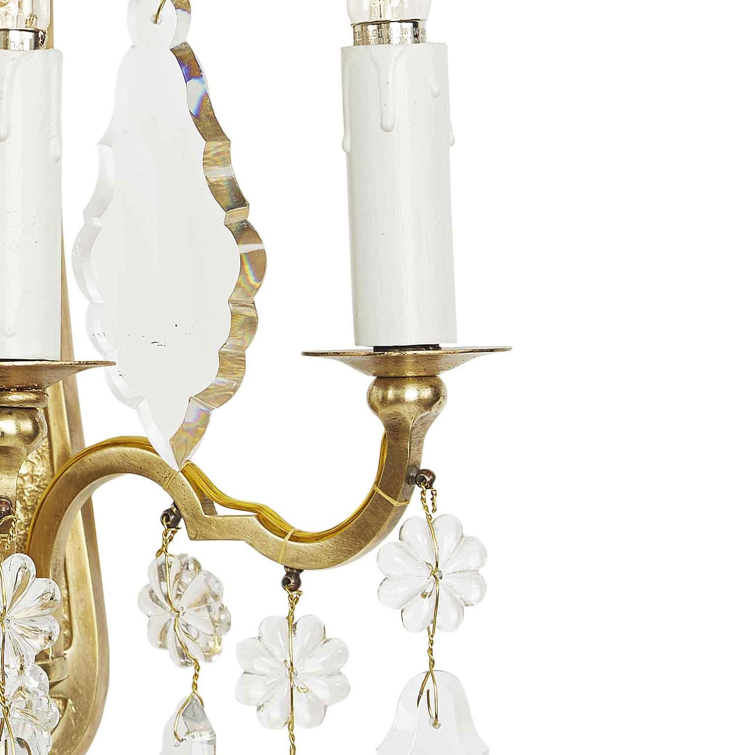 Set of Four Baccarat Crystal Sconces 20th Century French Gilt Wall Lights 1