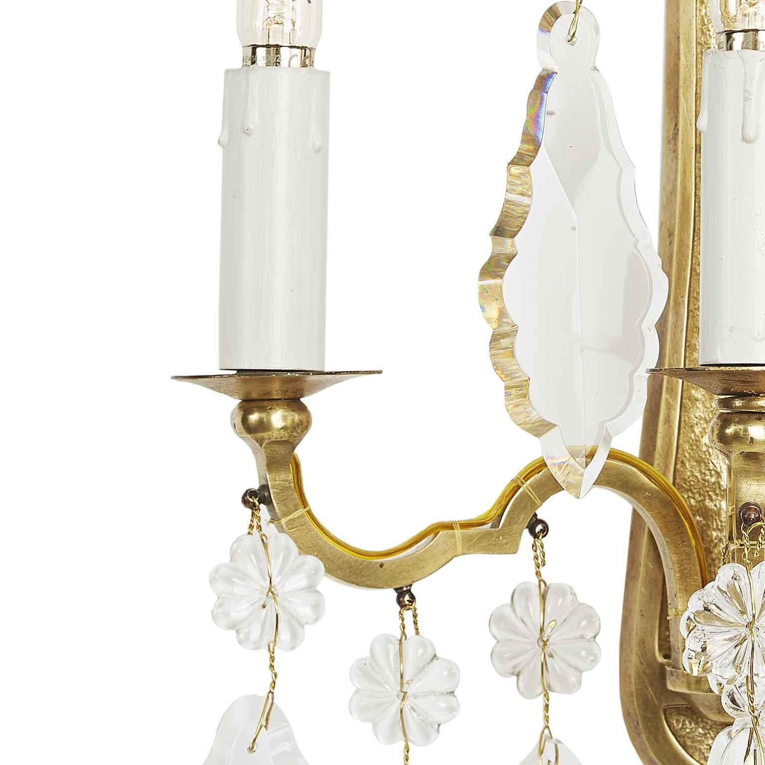 Set of Four Baccarat Crystal Sconces 20th Century French Gilt Wall Lights 2