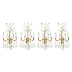 Set of Four Baccarat Crystal Sconces 20th Century French Gilt Wall Lights