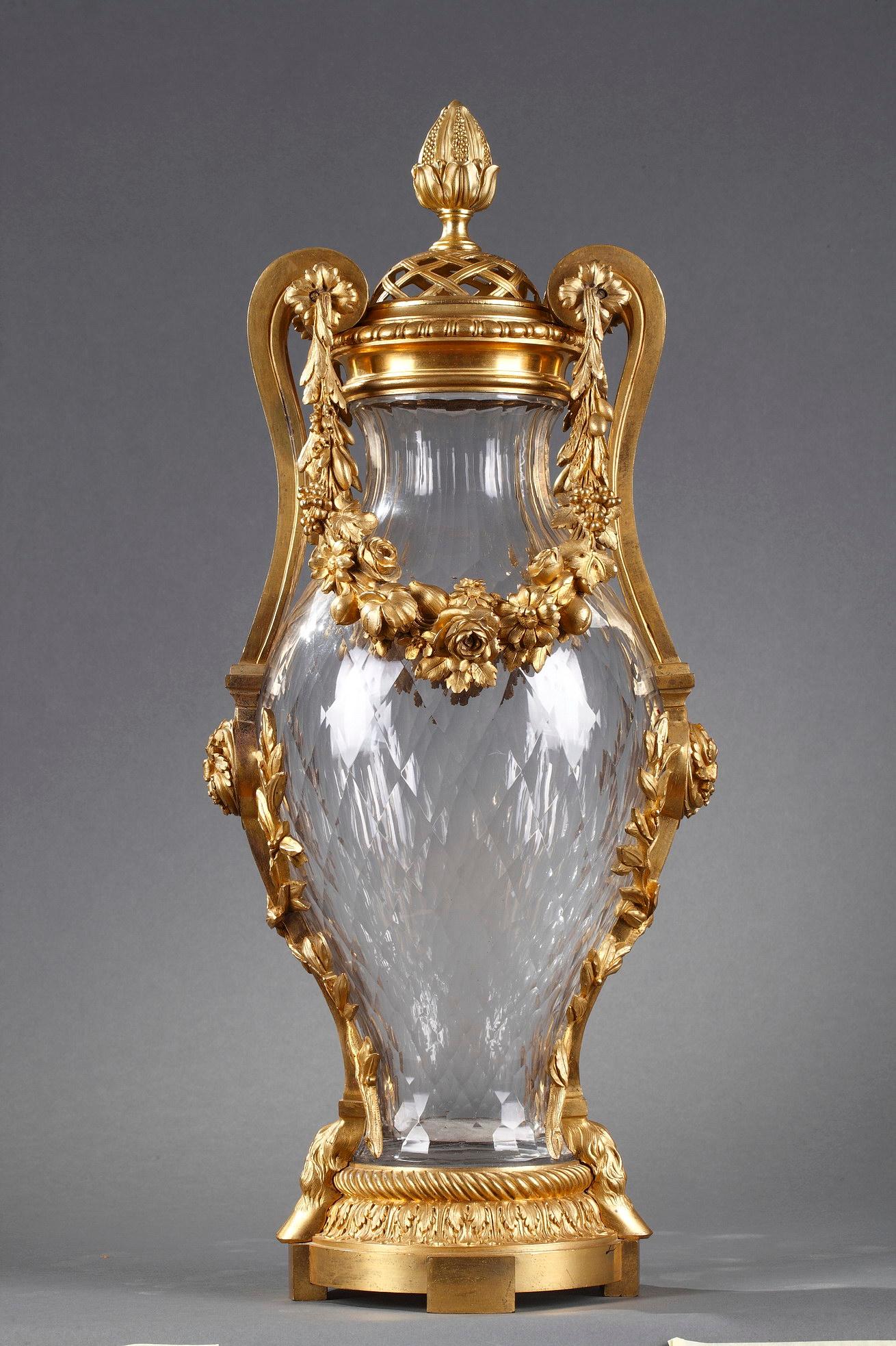 Louis XVI Four Baccarat Crystal Vases, by H. Vian ; H.Dasson & Baccarat, France, C. 1880 For Sale