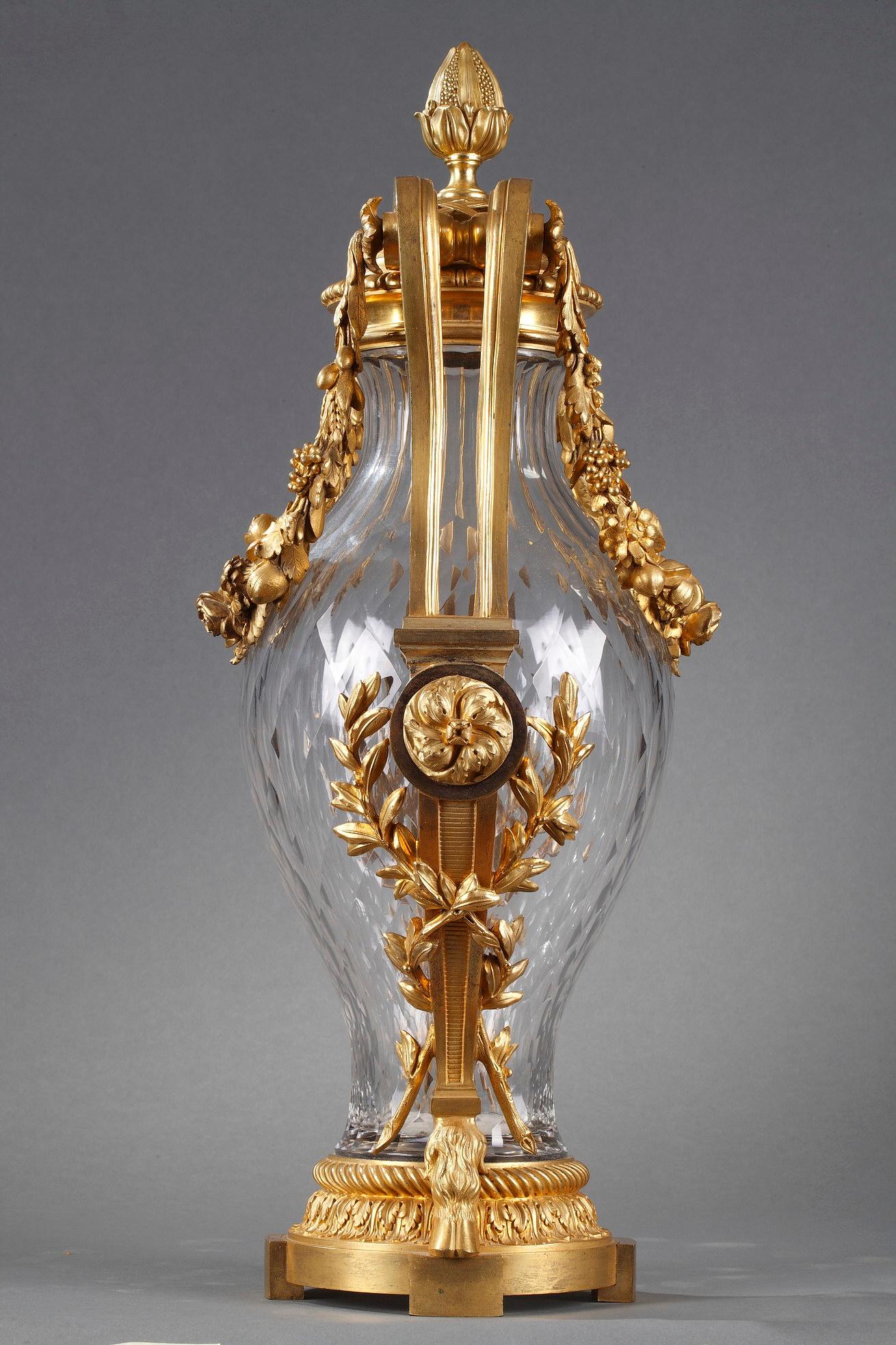 Gilt Four Baccarat Crystal Vases, by H. Vian ; H.Dasson & Baccarat, France, C. 1880 For Sale