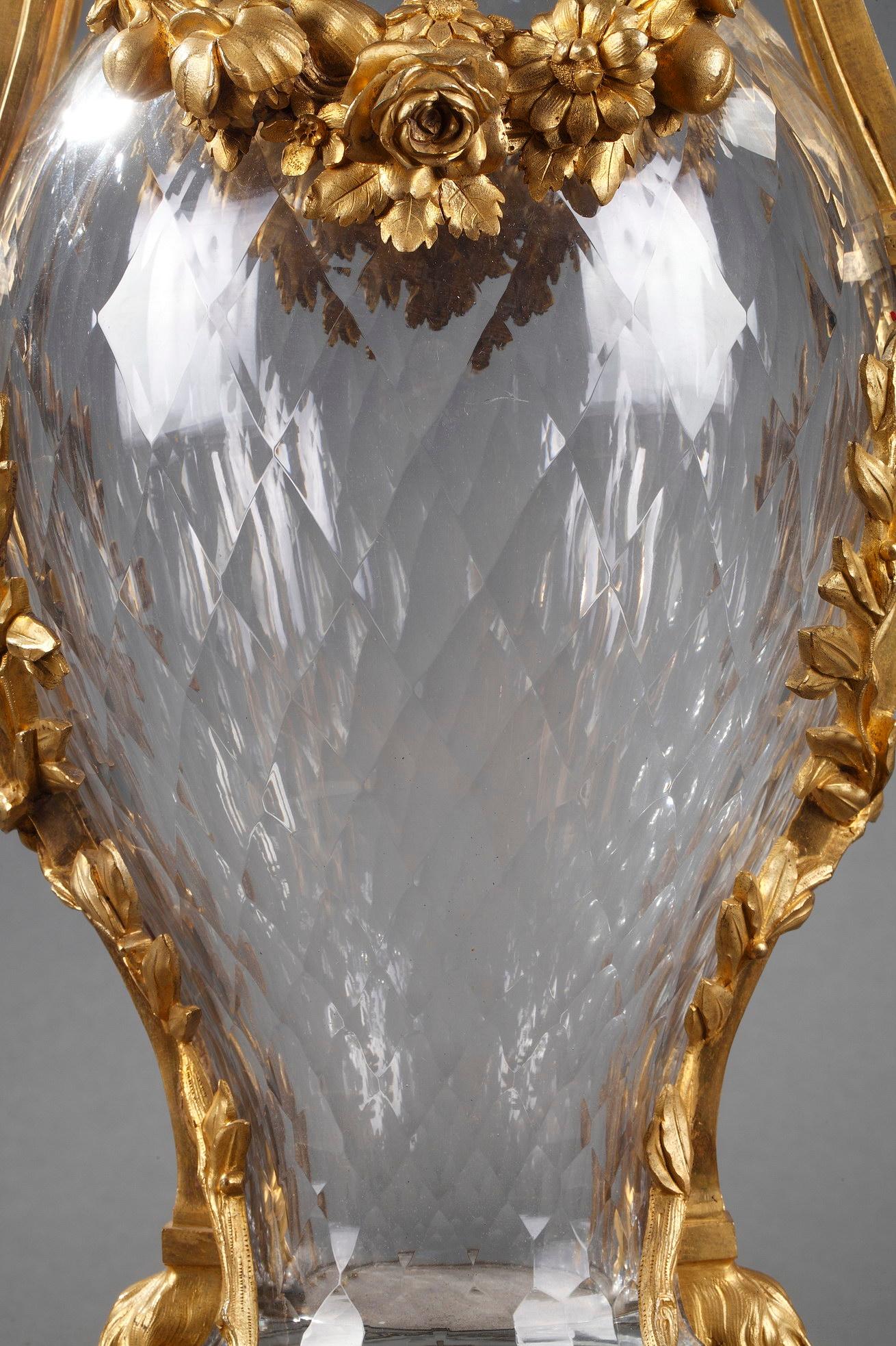 Bronze Four Baccarat Crystal Vases, by H. Vian ; H.Dasson & Baccarat, France, C. 1880 For Sale