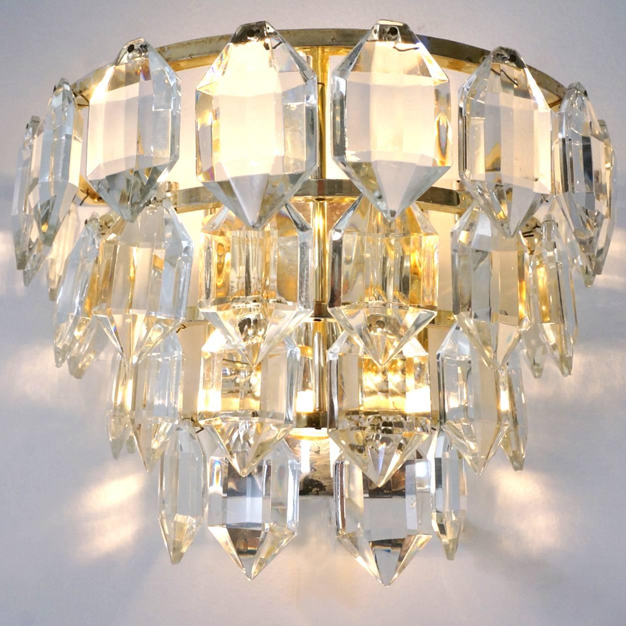 Set of Four Bakalowits Light Fixtures, Brass and Crystal Glass, Austria, 1960s For Sale 4
