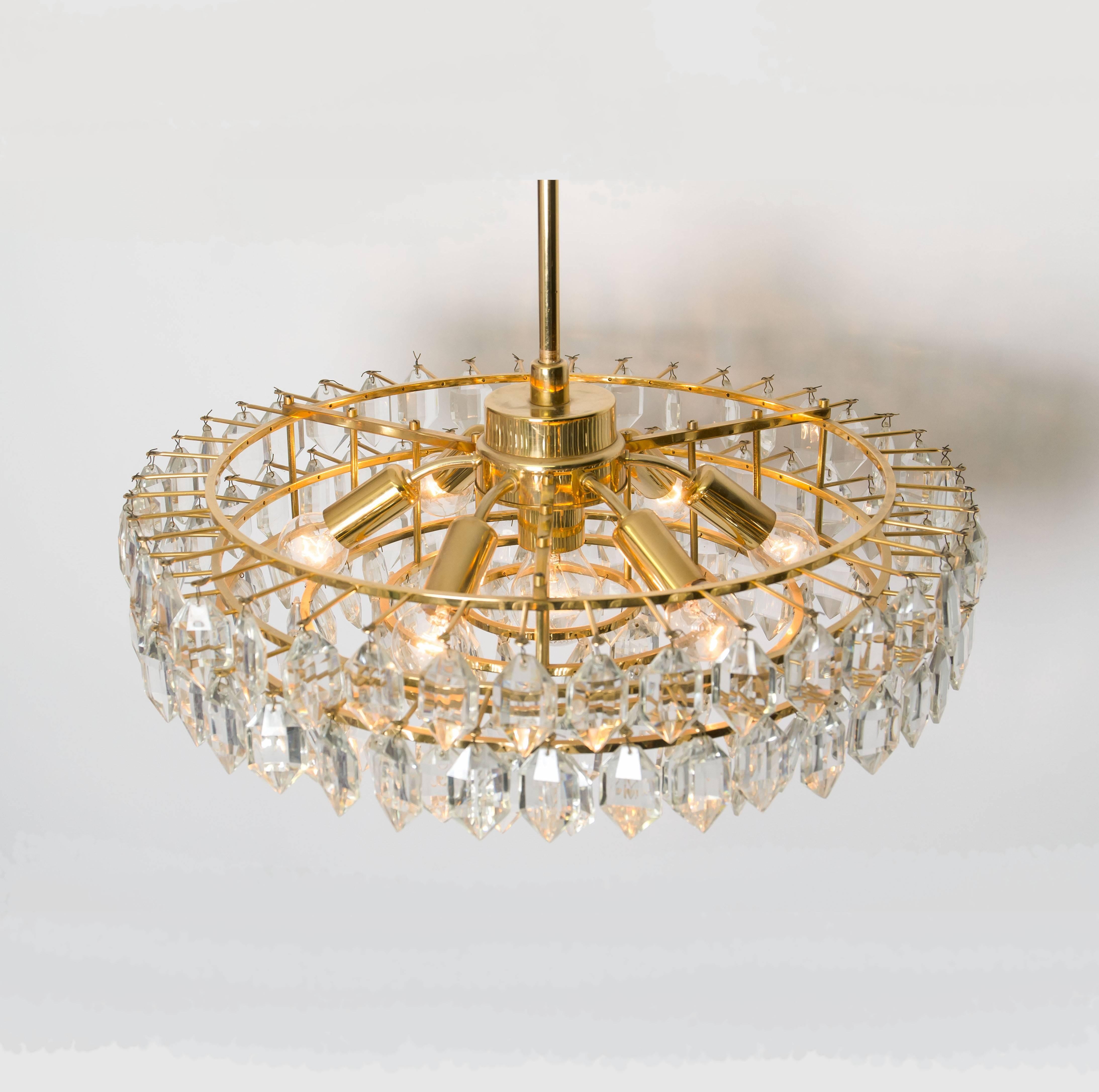 Set of Four Bakalowits Light Fixtures, Brass and Crystal Glass, Austria, 1960s In Excellent Condition For Sale In Rijssen, NL