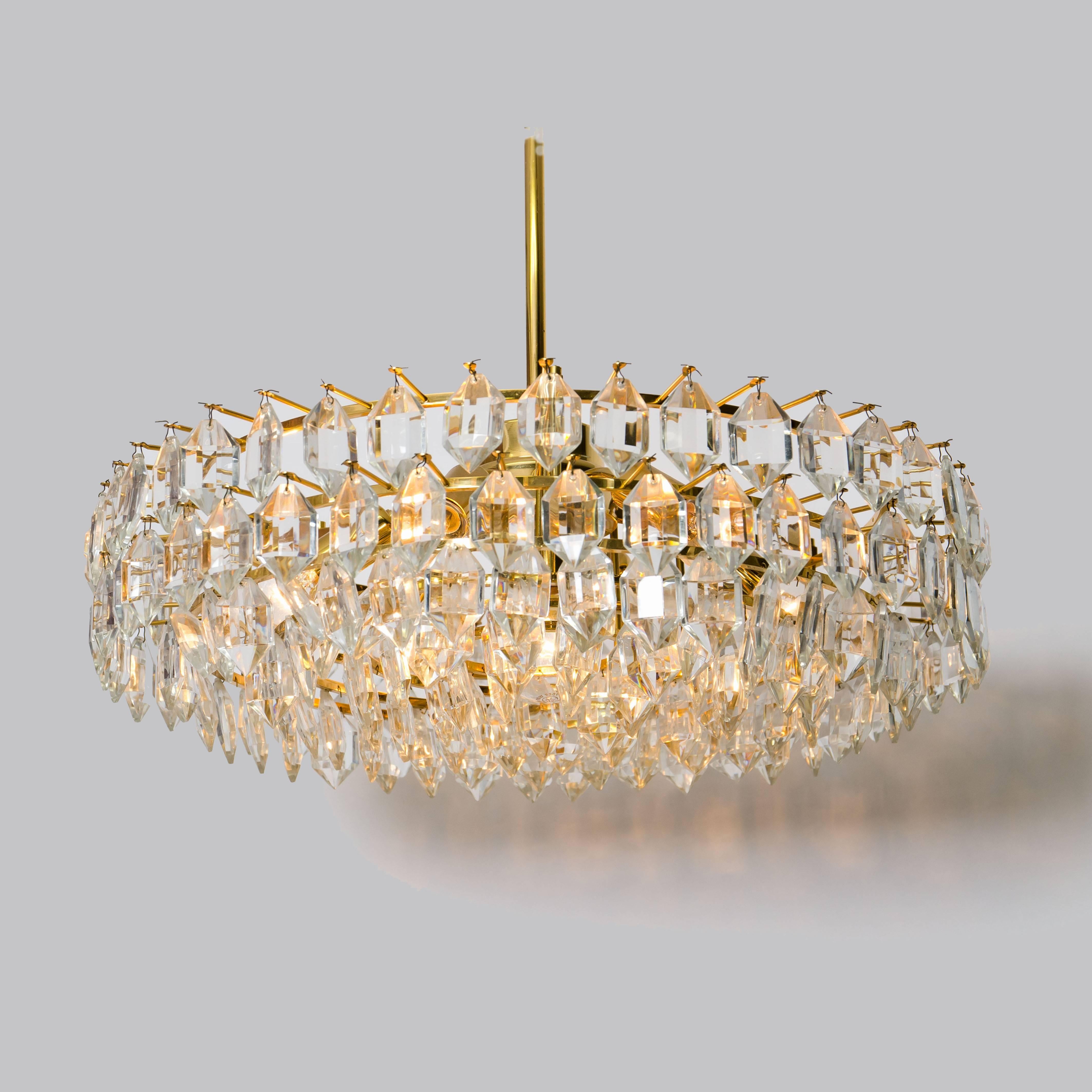 20th Century Set of Four Bakalowits Light Fixtures, Brass and Crystal Glass, Austria, 1960s For Sale
