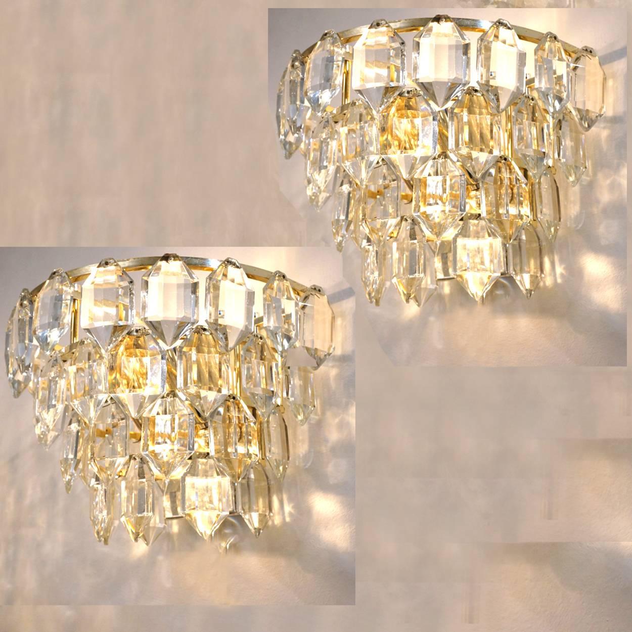 Set of Four Bakalowits Light Fixtures, Brass and Crystal Glass, Austria, 1960s For Sale 3