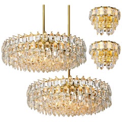 Set of Four Bakalowits Light Fixtures, Brass and Crystal Glass, Austria, 1960s