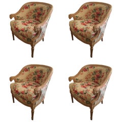 Set of Four Baker Hollywood Regency Armchairs Upholstered in Chintz, Very Chic