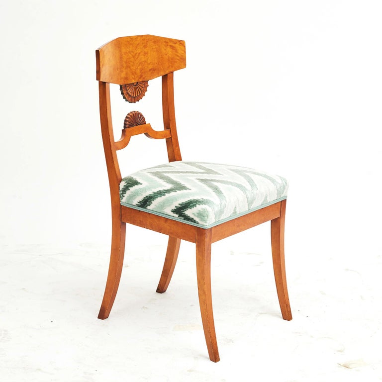 Set of Four Baltic Empire Karelian Flame Birch Dining Chairs For Sale