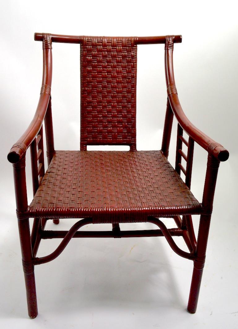 Hollywood Regency Set of Four Bamboo and Wicker Armchairs after Parzinger For Sale
