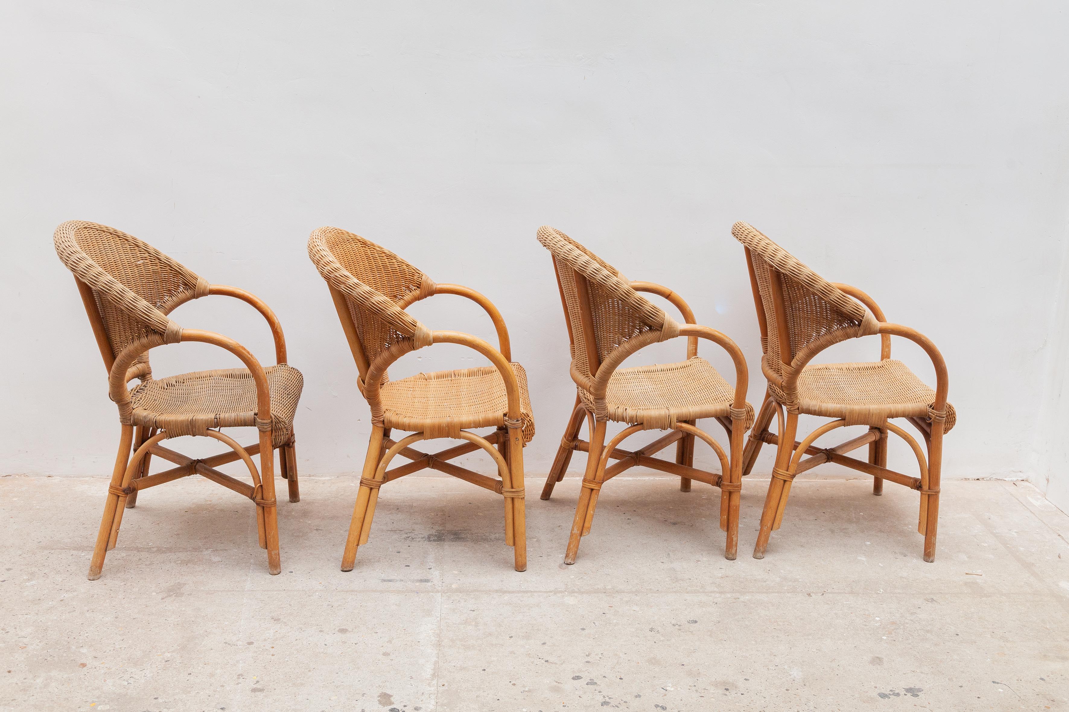 Italian Set of Four Bamboo Arm Chairs