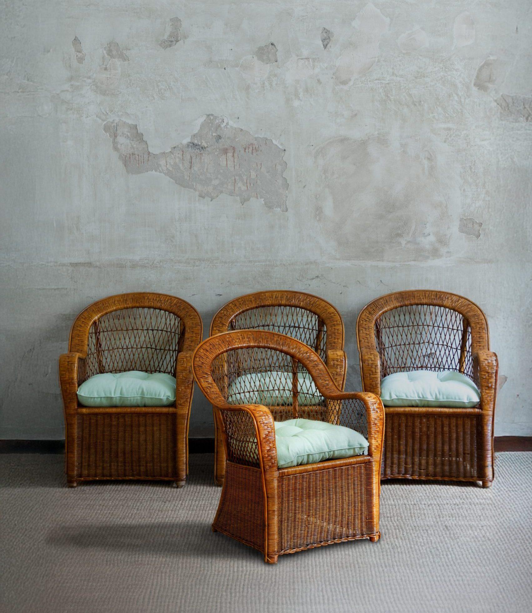 Set of Four Bamboo Armchairs – 1970s In Good Condition For Sale In Roma, RM