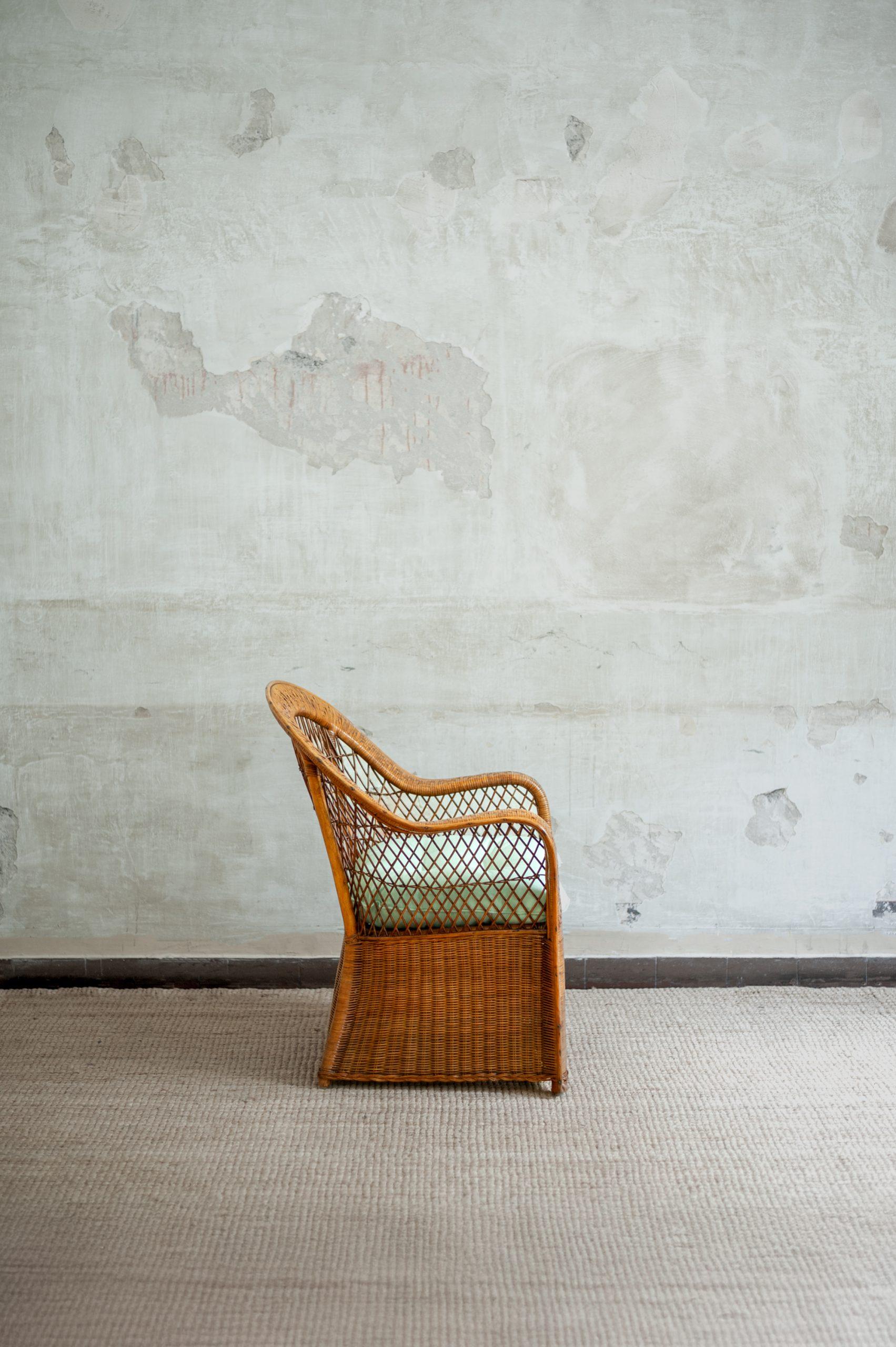 Fabric Set of Four Bamboo Armchairs – 1970s For Sale