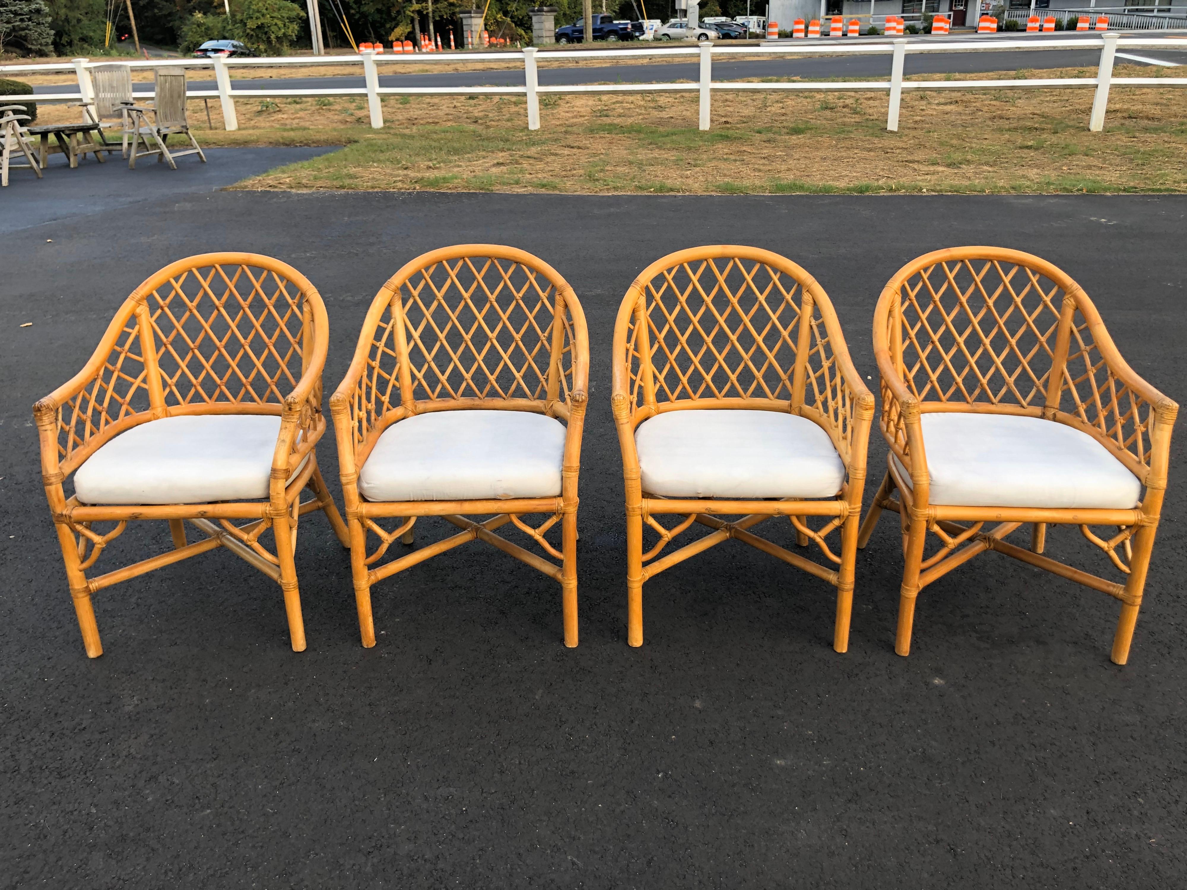 Bohemian Set of Four Bamboo Chairs in the Style of of McGuire