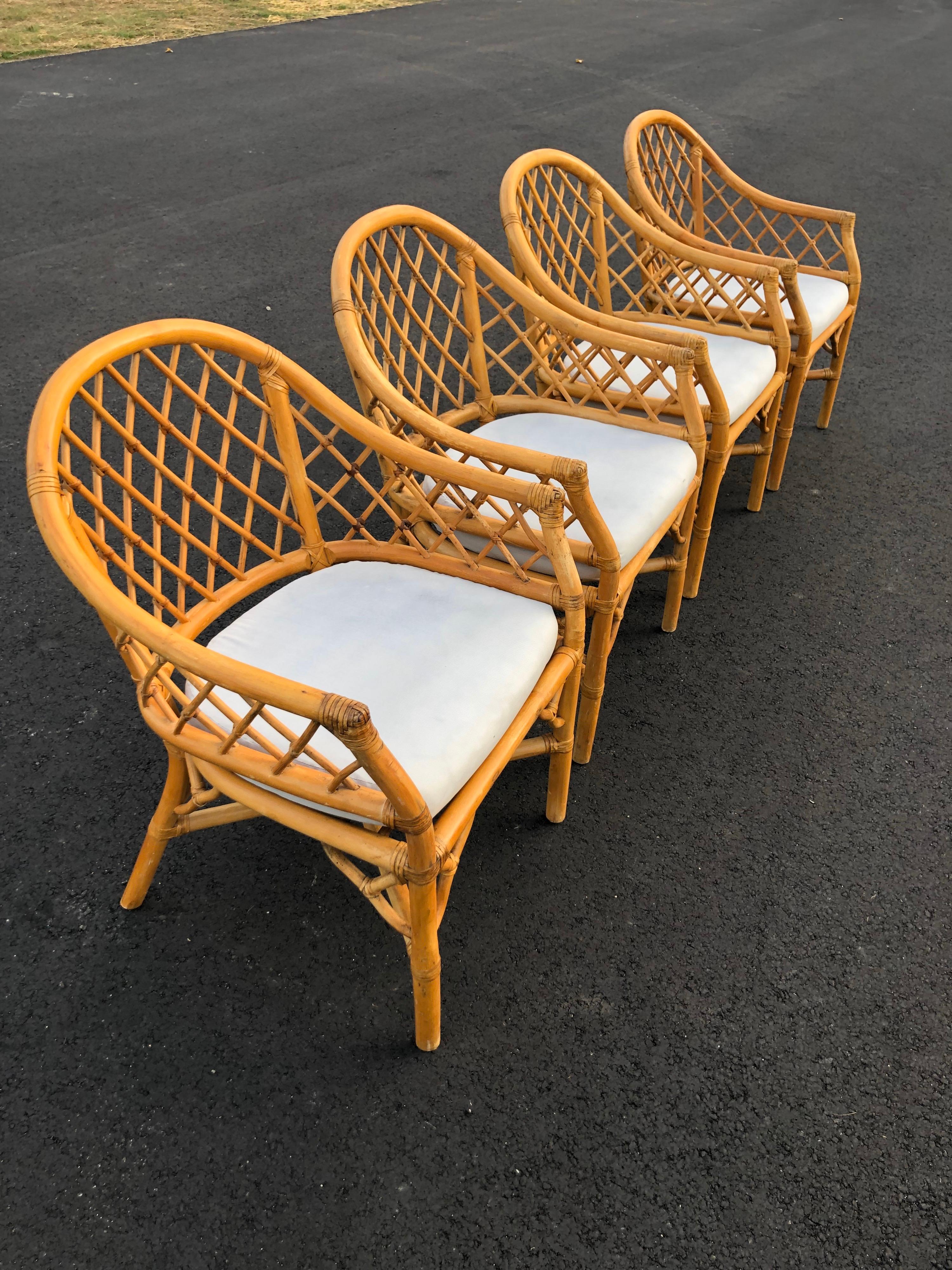 Late 20th Century Set of Four Bamboo Chairs in the Style of of McGuire