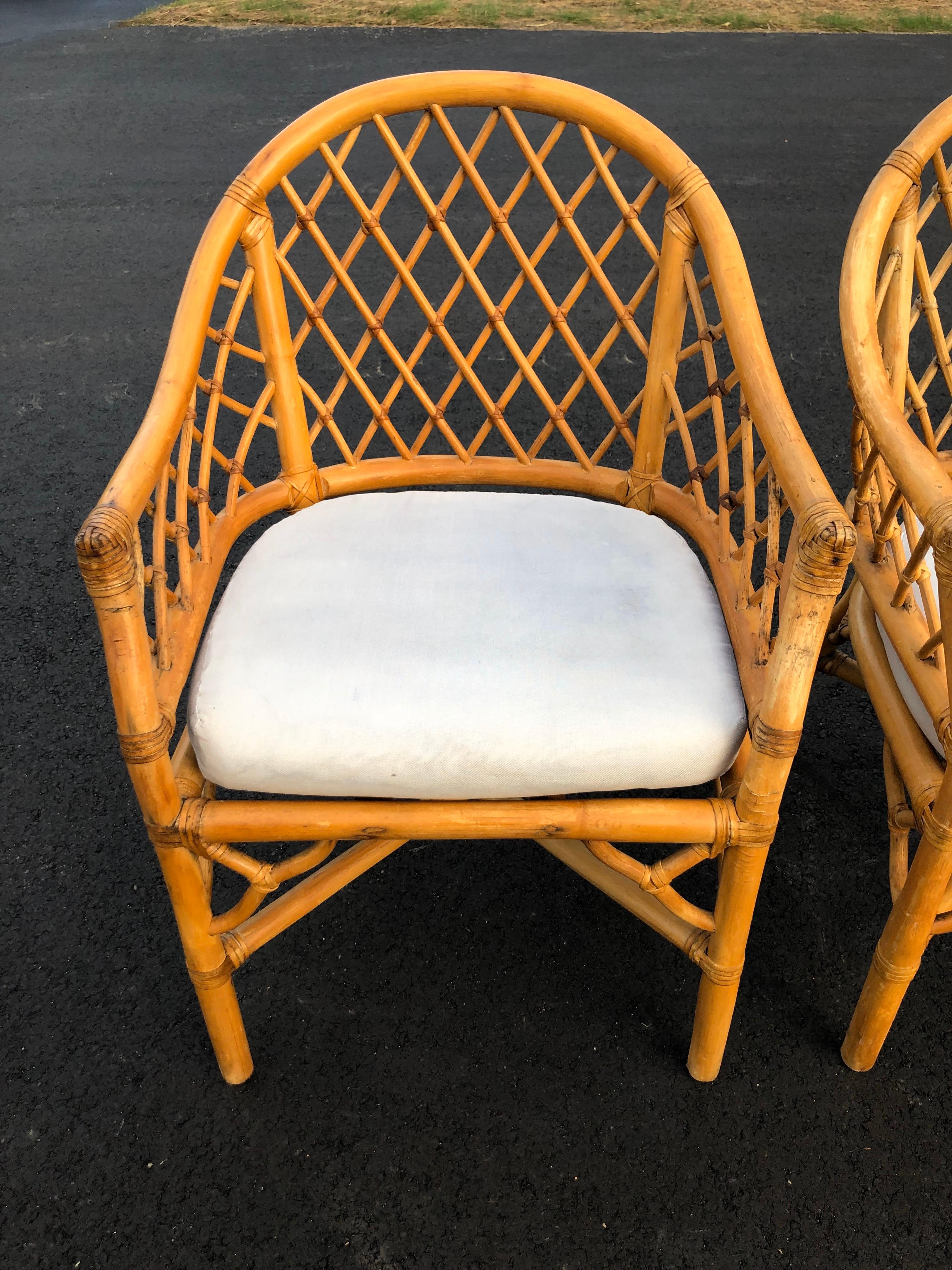 Upholstery Set of Four Bamboo Chairs in the Style of of McGuire