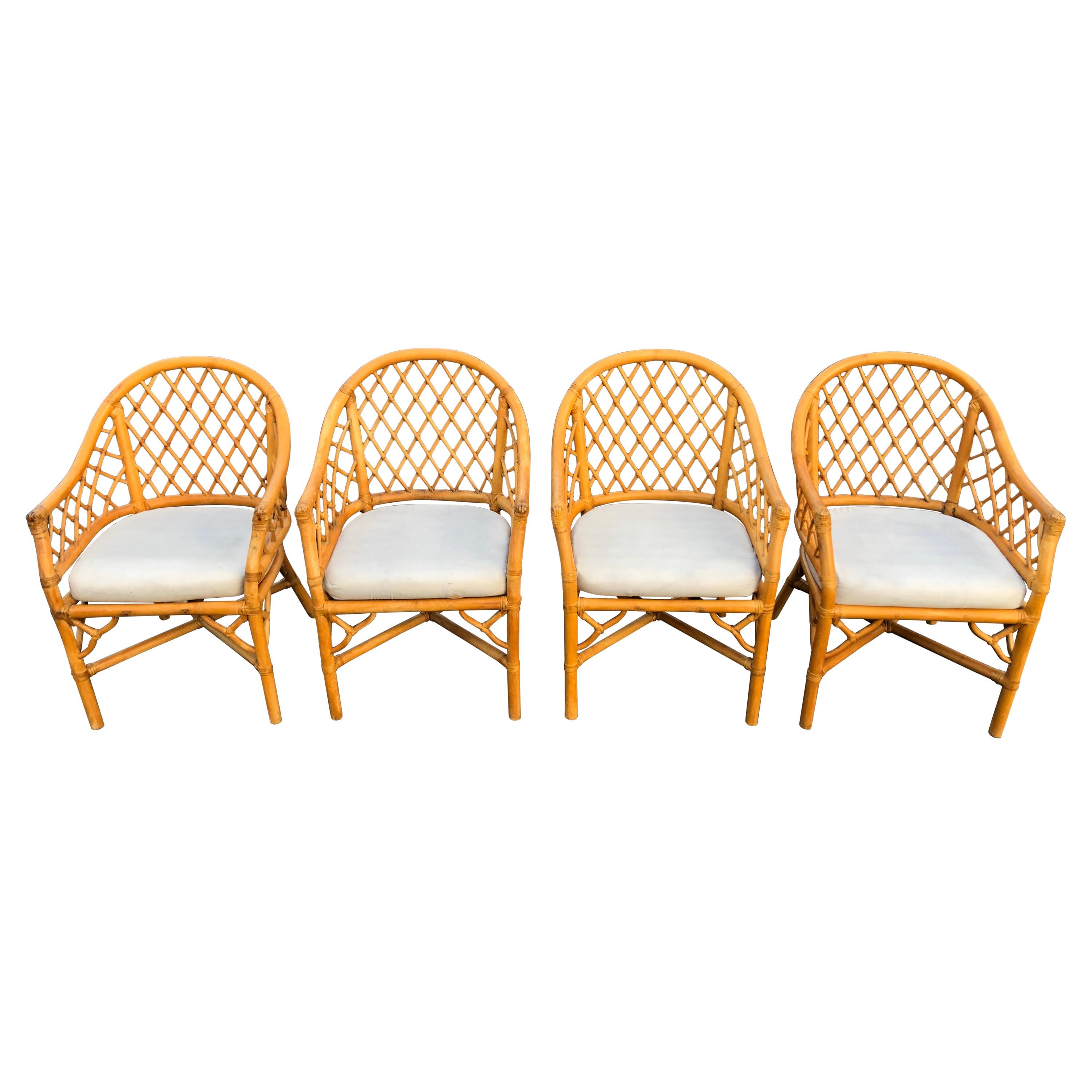 Set of Four Bamboo Chairs in the Style of of McGuire