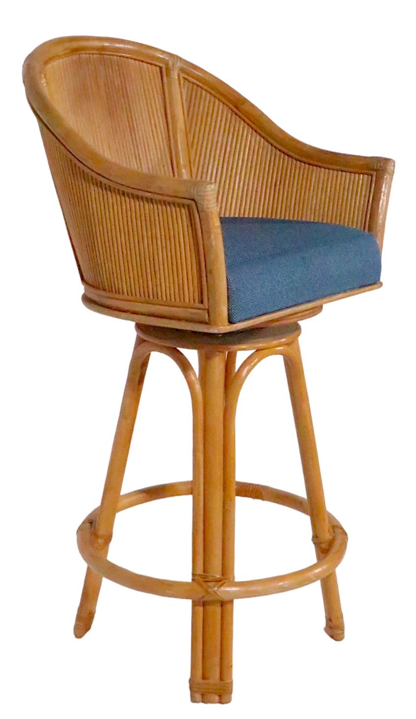 Set of Four Bamboo  Counter Height Swivel Stools with Upholstered Pad Seats  4