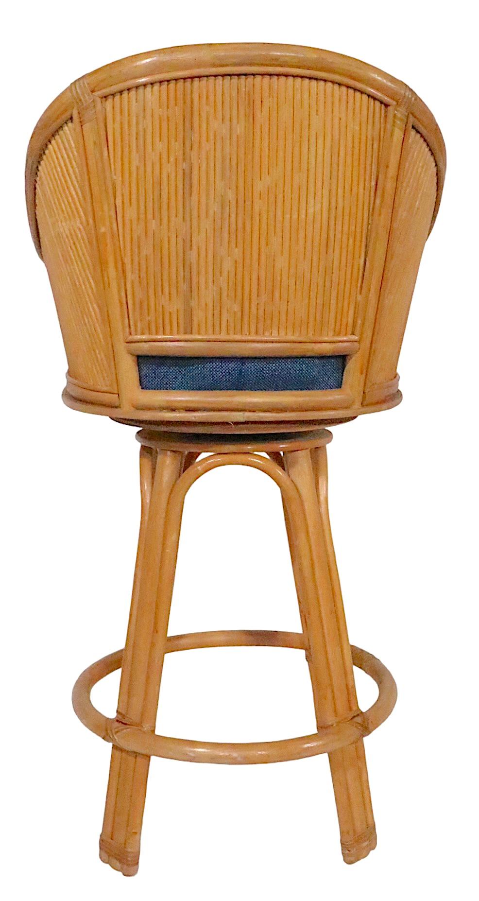 Set of Four Bamboo  Counter Height Swivel Stools with Upholstered Pad Seats  6