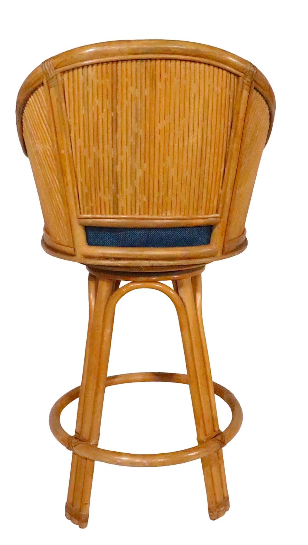 Set of Four Bamboo  Counter Height Swivel Stools with Upholstered Pad Seats  7