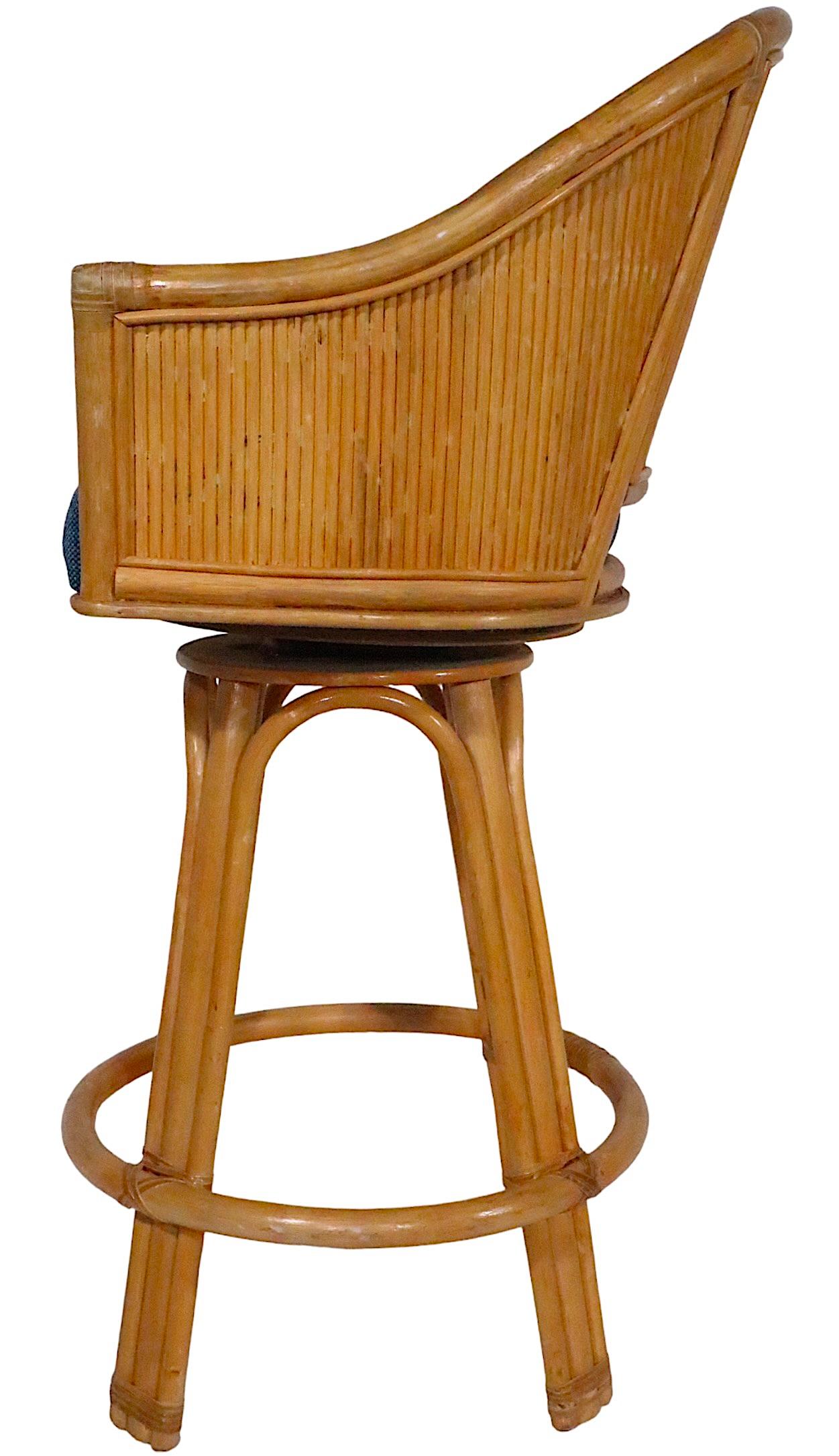 Set of Four Bamboo  Counter Height Swivel Stools with Upholstered Pad Seats  8